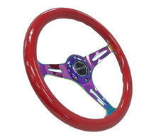 Load image into Gallery viewer, NRG Classic Wood Grain Steering Wheel (350mm) Red Grip w/Neochrome 3-Spoke Center