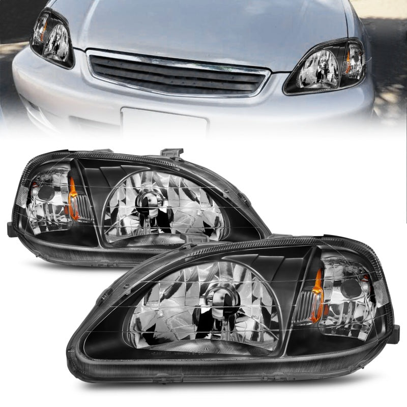 Faros delanteros de cristal para Honda Civic ANZO 1999-2000, color negro