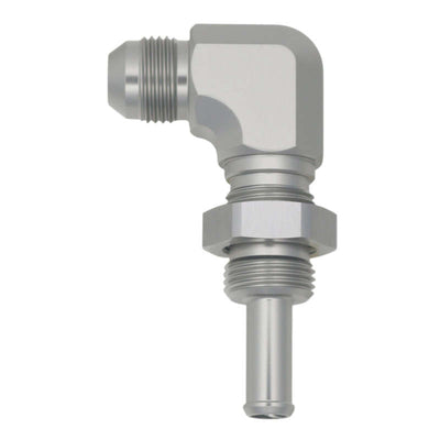 DeatschWerks 8AN Male Flare to 90-Degree 3/8in Hose Barb Fitting - DW Titanium