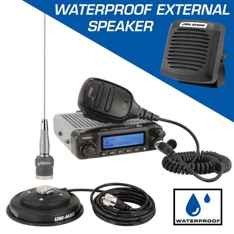 Rugged Radios Radio M1 RACE SERIES - Hi-Power Waterproof Bus Band Mobile Radio Kit w/ Ext Speaker (RK-M1-V-SPK)