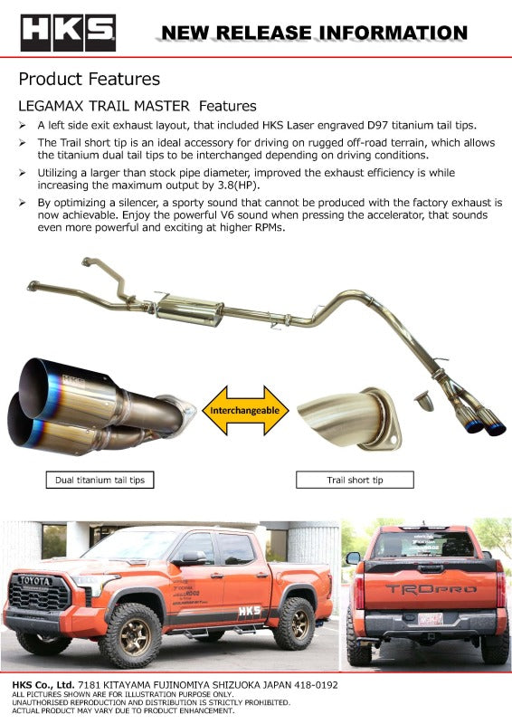 HKS LEGAMAX Trail Master Axle-Back Exhaust System — Fits 2022 Toyota Tundra