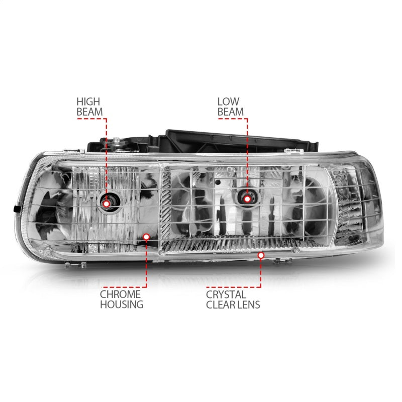 Faros delanteros de cristal cromados para Chevrolet Silverado 1500 ANZO 1999-2002