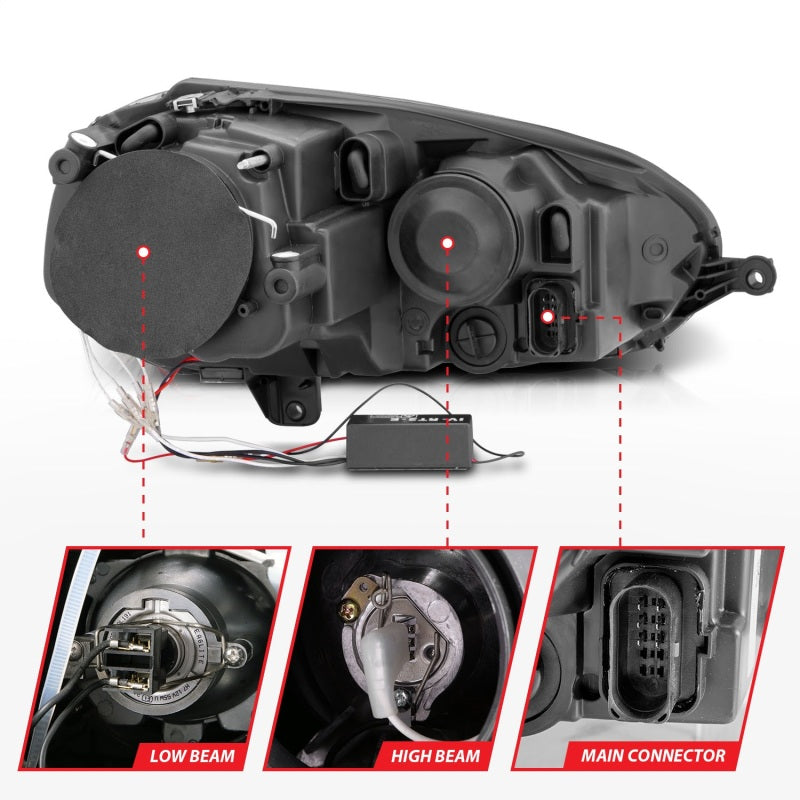 Faros delanteros con proyector ANZO 2006-2009 Volkswagen Rabbit con Halo negro (CCFL)