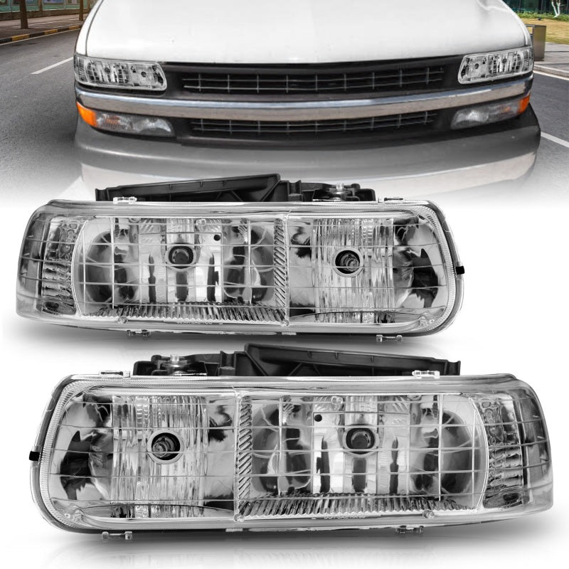 Faros delanteros de cristal cromados para Chevrolet Silverado 1500 ANZO 1999-2002