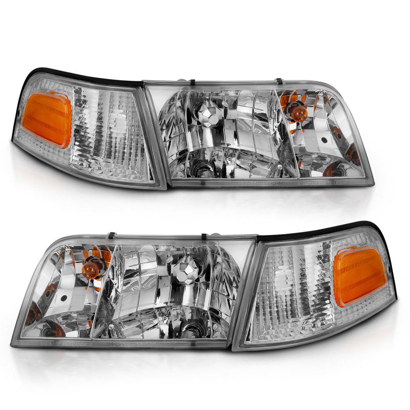 ANZO 1998-2005 Ford Crown Victoria Crystal Headlight Chrome With Bumper Light (OE)