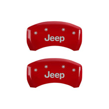 Cargar imagen en el visor de la galería, Cubiertas de pinza MGP 4 grabadas delanteras y traseras JEEP Acabado rojo plateado ch