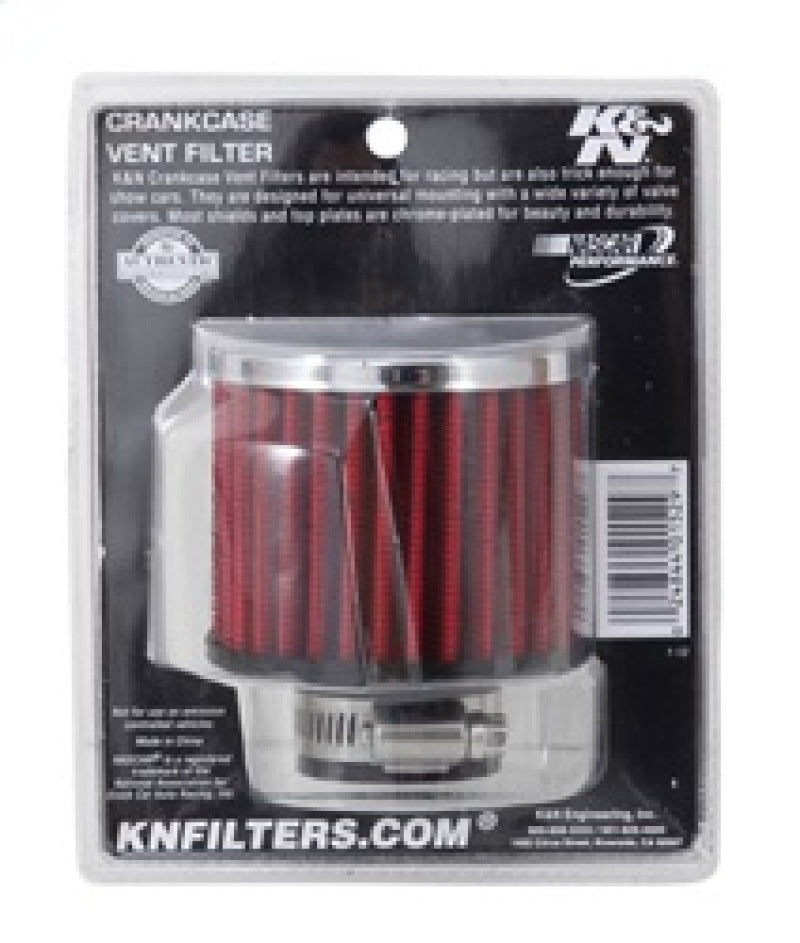 K&N 62-1390 Crankcase Vent Filter — 1.25in Flange ID x 3in OD x 2.5in H Chrome Top