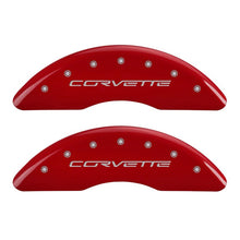 Cargar imagen en el visor de la galería, MGP 4 Caliper Covers Engraved Front &amp; Rear C6/Corvette Red finish silver ch