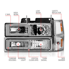 Cargar imagen en el visor de la galería, ANZO 88-98 Chevrolet C1500 Crystal Headlights w/Light Bar Chrome Housing w/ Signal Side Markers 8Pcs