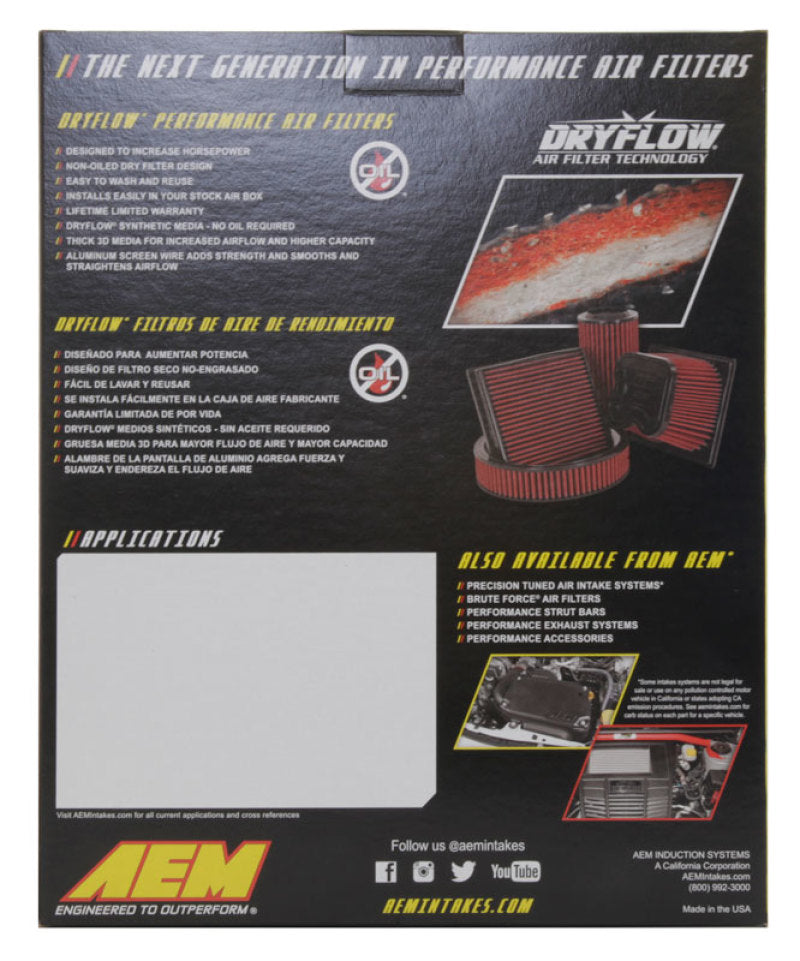 AEM DryFlow Air Filter — Fits 10-23 Lexus GX460, 10-24 Toyota 4Runner, FJ Cruiser