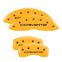 Cargar imagen en el visor de la galería, MGP 4 Caliper Covers Engraved Front &amp; Rear C6/Corvette Yellow finish black ch