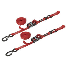 Cargar imagen en el visor de la galería, SpeedStrap 1In x 15Ft Ratchet Tie Down w/ Snap FtSFt Hooks Soft Tie (2 Pack) - Red