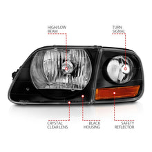 Cargar imagen en el visor de la galería, ANZO 1997-2003 Ford F150 Crystal Headlight Black w/ Parking Light