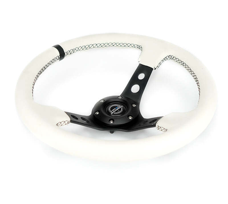 NRG RST-006BK-WT-B Reinforced Steering Wheel 350mm Deep White Leather w/ Black Spokes — Universal Fit
