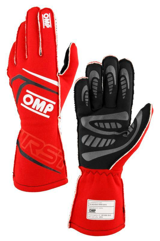 OMP FIRST GLOVES FIA 8856-2018 MY2025 BLACK / FLUO YELLOW SZ XS