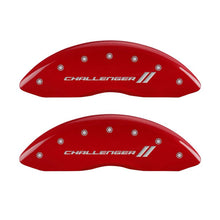 Cargar imagen en el visor de la galería, MGP 4 Caliper Covers Engraved Front &amp; Rear With stripes/Challenger Red finish silver ch