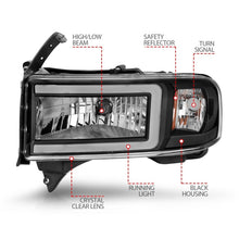 Cargar imagen en el visor de la galería, ANZO 94-02 Dodge RAM Crystal Headlight - w/ Light Bar Black Housing