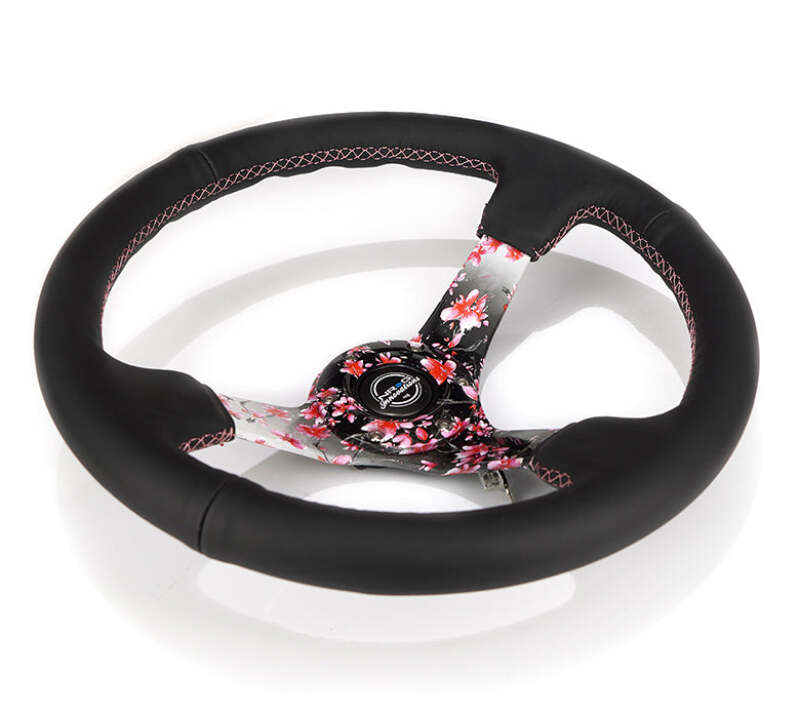 NRG Reinforced Steering Wheel (350mm) Sakura Floral Hydro Dip/Pink Suede