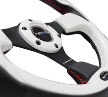 Cargar imagen en el visor de la galería, NRG Reinforced Steering Wheel (320mm) Blk w/White Trim &amp; 4mm 3-Spoke