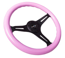 Cargar imagen en el visor de la galería, NRG Classic Wood Grain Steering Wheel (350mm) Solid Pink Painted Grip w/Black 3-Spoke Center