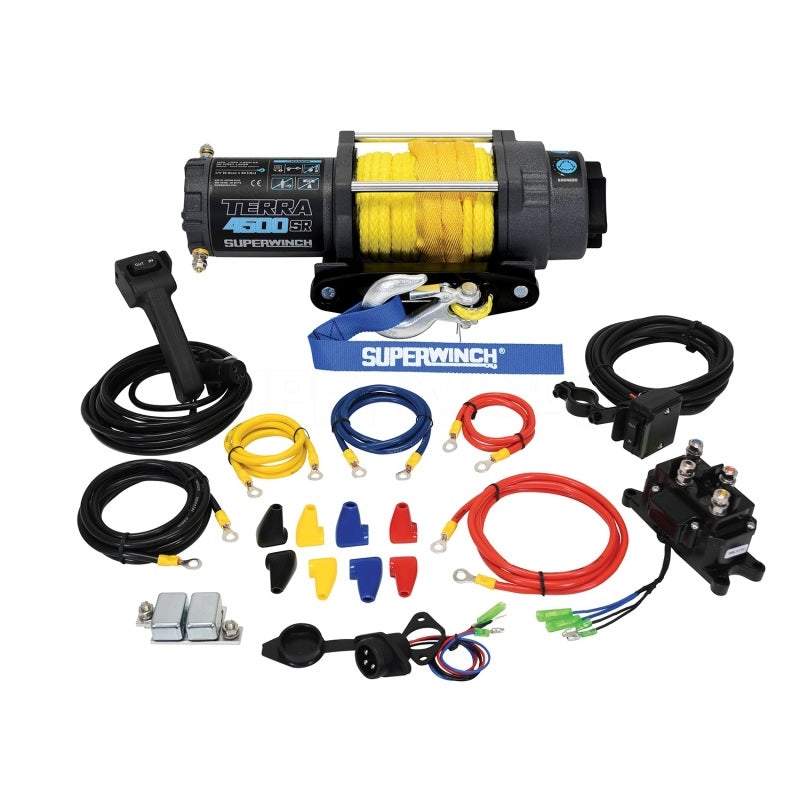 Cabrestante Terra 4500SR de Superwinch, 4500 libras, 12 V CC, 1/4 in x 50 ft, cuerda sintética, gris arrugado