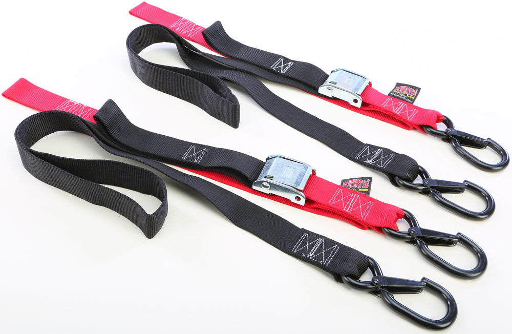 Powertye TIE-Down CAM SEC Hook Soft-TYE 1.5"X6' Black/RED Pair (29621-S)