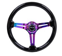 Cargar imagen en el visor de la galería, NRG Reinforced Steering Wheel (350mm / 3in. Deep) Blk Wood w/Blk Matte Spoke/Neochrome Center Mark