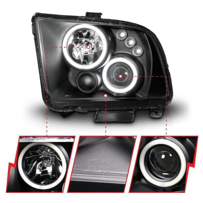 Faros delanteros con proyector ANZO 2005-2009 Ford Mustang con Halo negro