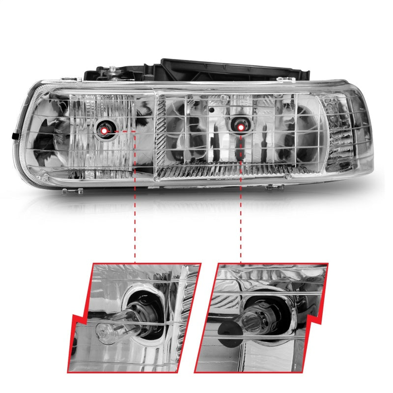 Faros delanteros de cristal cromados para Chevrolet Silverado 1500 ANZO 1999-2002