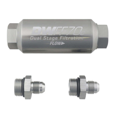 DeatschWerks 6AN 10 Micron 70mm Compact In-Line Fuel Filter Kit — Universal High Flow
