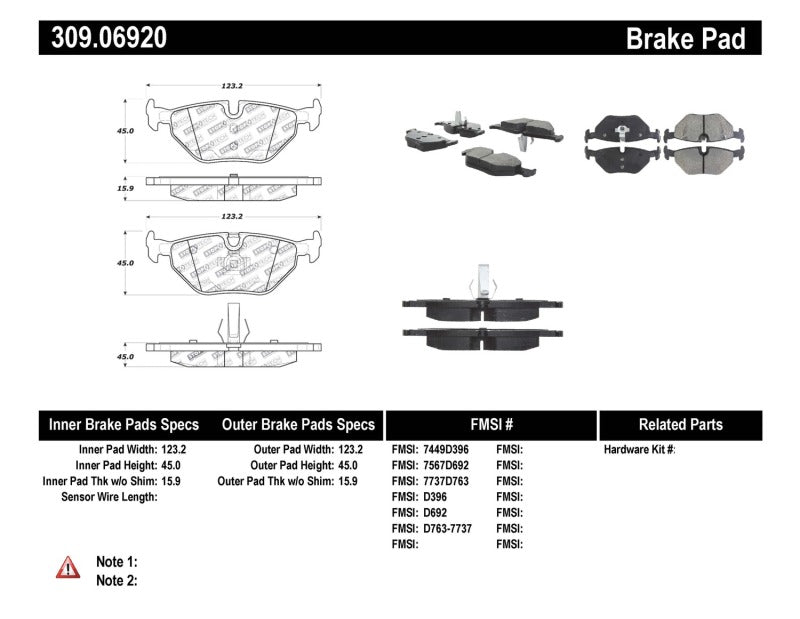 StopTech Performance Rear Brake Pads — Fits 01-02 Z3, 03-09 Z4, 90-07 3 Series, 99-09 Saab 9-5