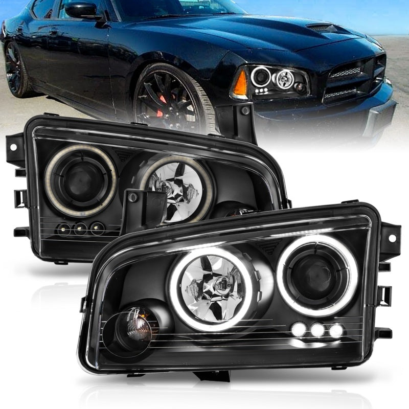 Faros delanteros con proyector ANZO 2006-2010 Dodge Charger con Halo cromado (CCFL)