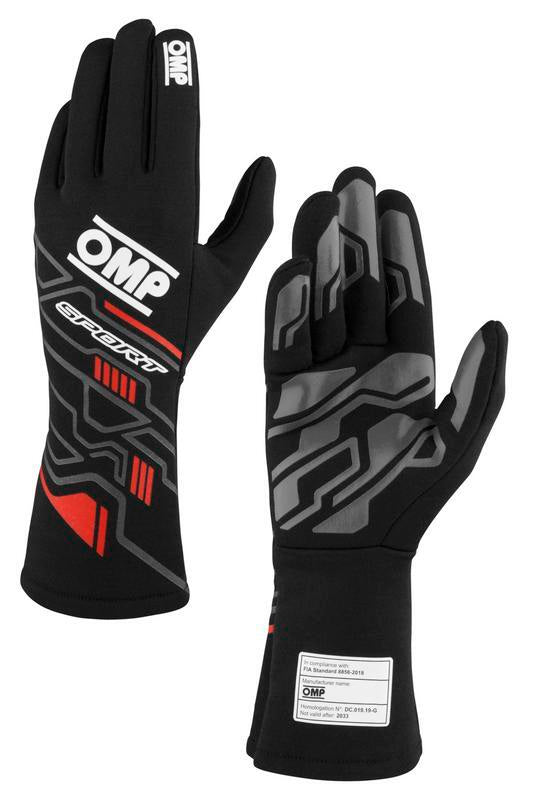 OMP SPORT GLOVES FIA 8856-2018 MY2025 BLACK / WHITE SZ M