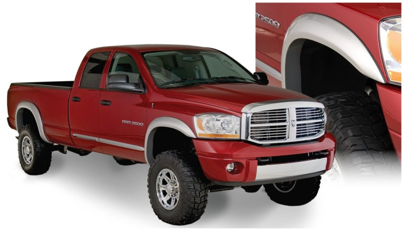 Guardabarros estilo Bushwacker 02-08 Dodge Ram 1500 Fleetside Extend-A-Fender, 4 piezas, caja de 78,0/96,0 pulgadas, color negro