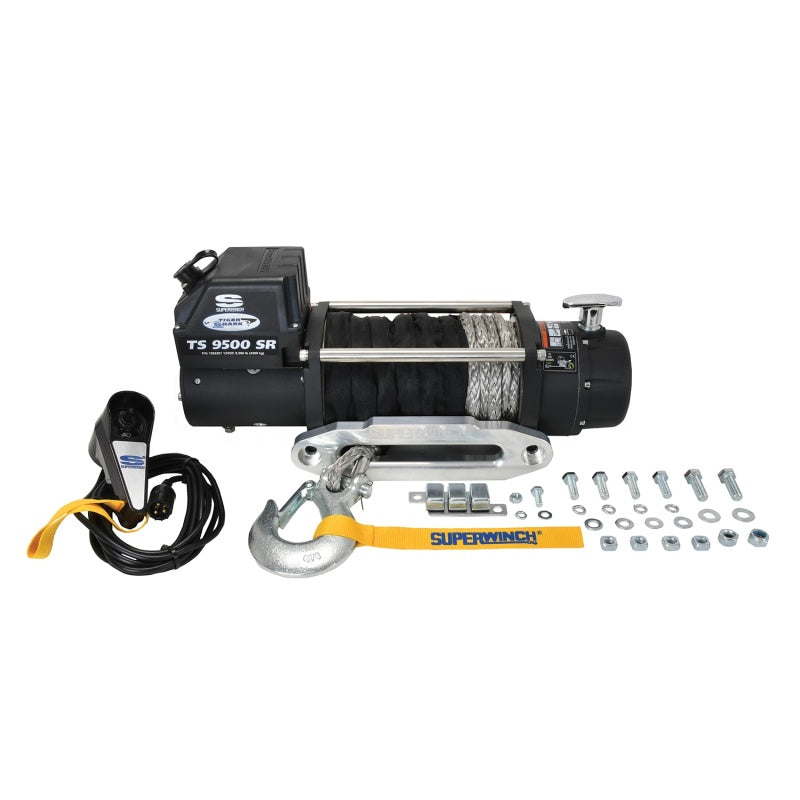 Cabrestante Superwinch de 9500 libras, 12 V CC, 3/8 in x 80 pies, cuerda sintética, cabrestante Tiger Shark 9500