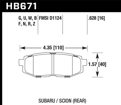 Hawk ER-1 Racing Brake Pads Rear — Fits 2013-2016 Scion FR-S