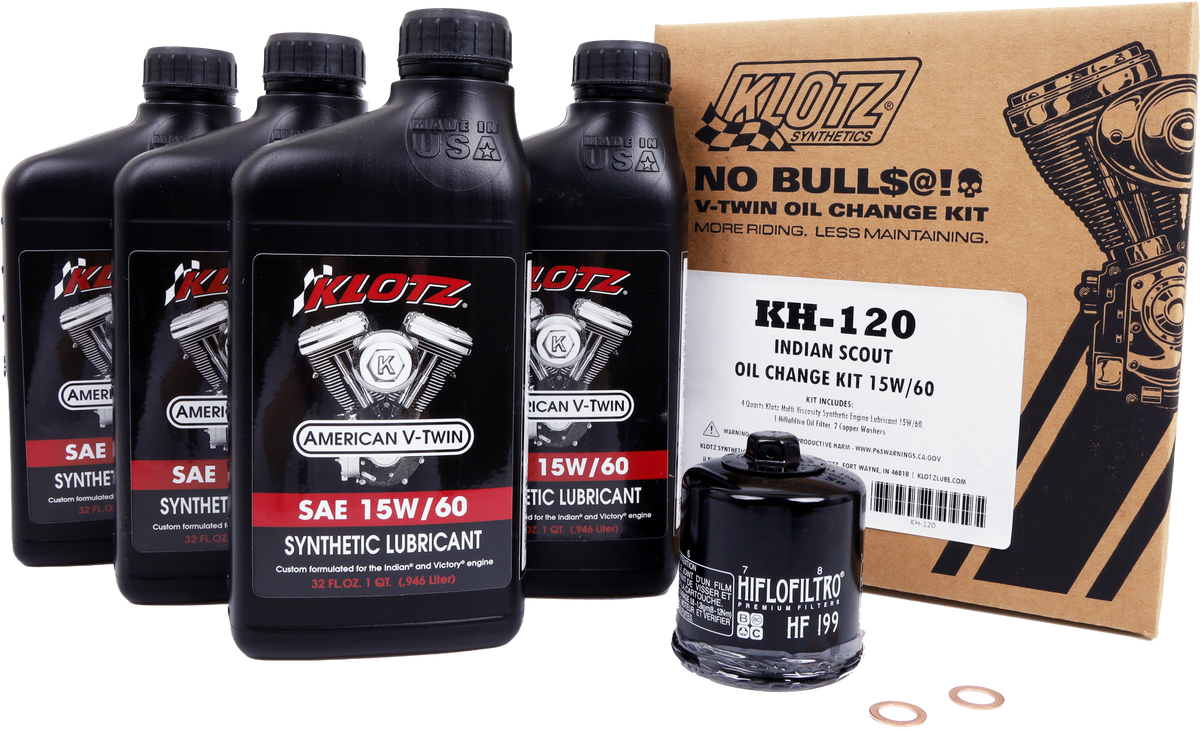 Klotz Indian Scout 4QT Synthetic OIL Change KIT (KH-120)