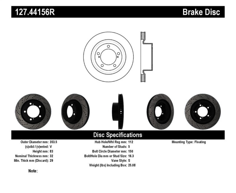 Rotor ranurado y perforado delantero derecho StopTech 07-09 Toyota Tundra / 08-09 Toyota Sequoia