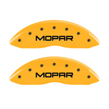 Load image into Gallery viewer, MGP 4 Caliper Covers Engraved Front &amp; Rear MOPAR Yellow finish black ch