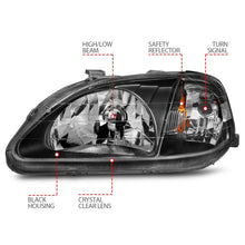 Cargar imagen en el visor de la galería, Faros delanteros de cristal para Honda Civic ANZO 1999-2000, color negro