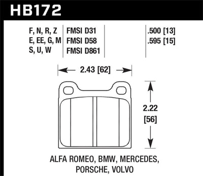 Hawk Performance HPS Street Brake Pads — Fits 1965-1972 Porsche & Mercedes