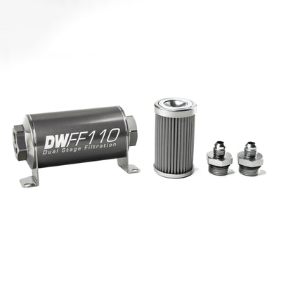 DeatschWerks Inline Fuel Filter 6AN 100 Micron Stainless Steel Housing Kit — Universal Performance