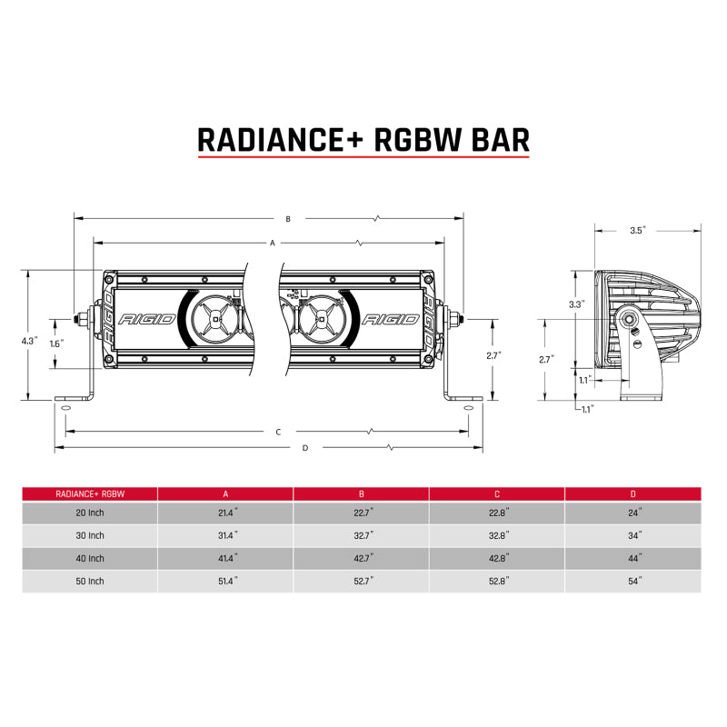 Barra de luz RGBW Radiance+ de 50 pulgadas de Rigid Industries
