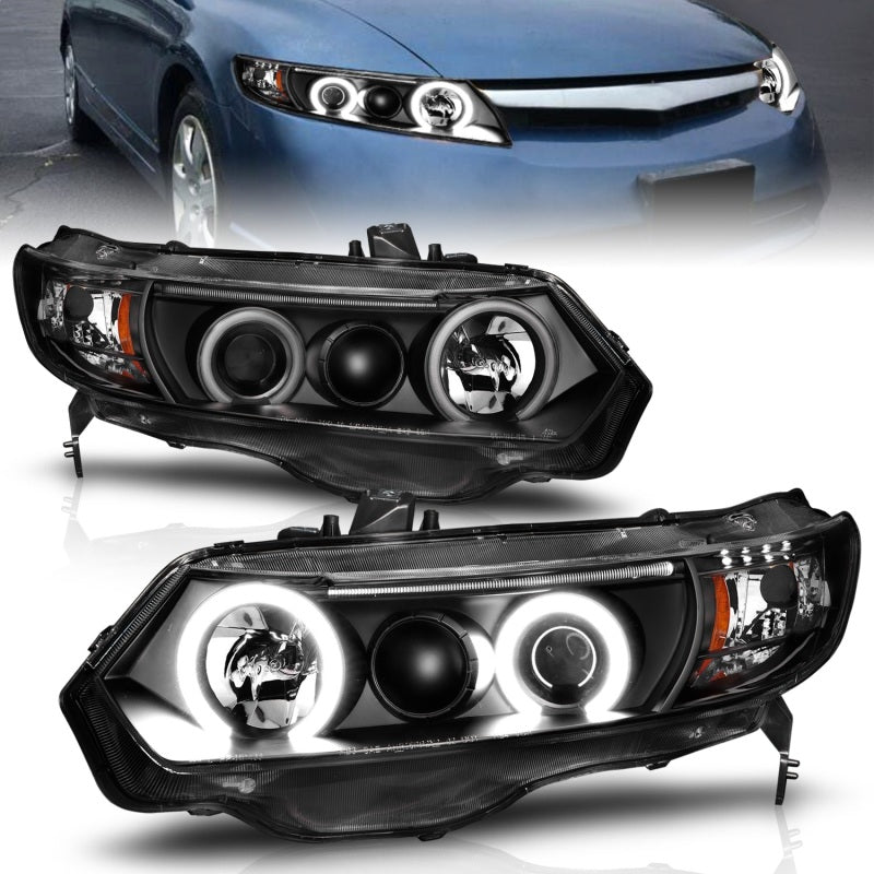 Faros delanteros con proyector ANZO para Honda Civic 2006-2011 con Halo negro (CCFL)