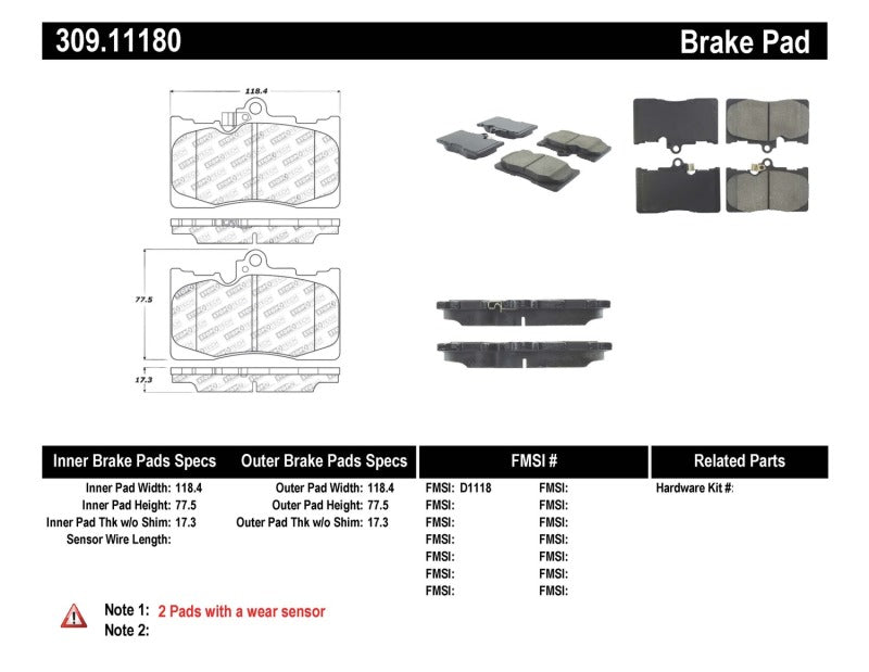 StopTech Performance Front Brake Pads — Fits 2006-2015 Lexus GS/IS, 2016-2017 RC