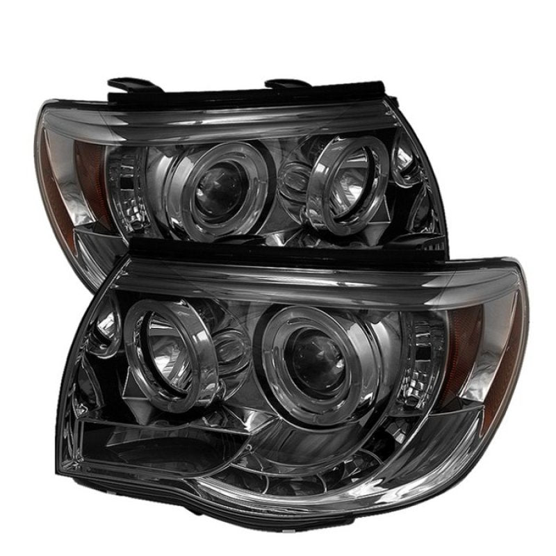 Faros delanteros de proyector Spyder Toyota Tacoma 05-11 LED Halo LED ahumados H1 alto H1 bajo PRO-YD-TT05-HL-SM