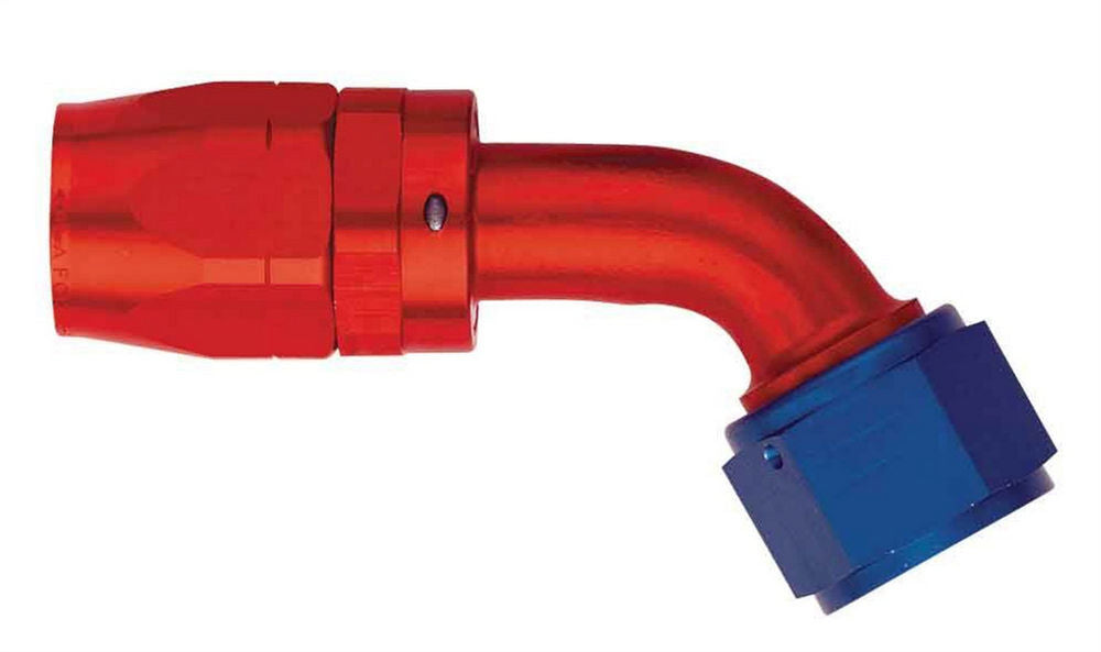 Degree Aluminum Hose End Fitting, Blue/Red Anodized