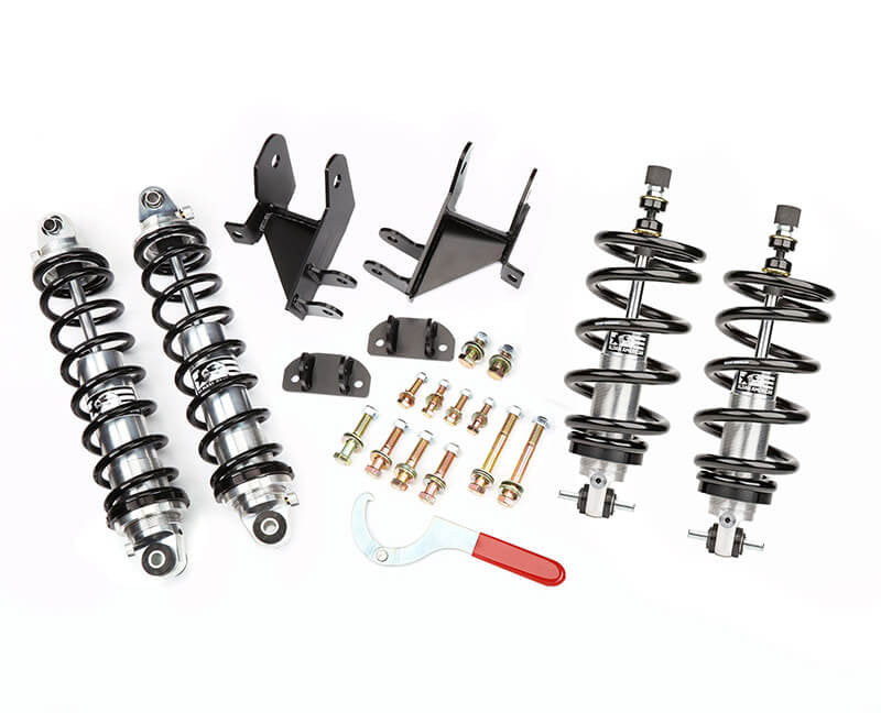 Kit de amortiguadores tipo coilover Aldan American, GM, carrocería A 64-67, SB, doble ajuste, atornillado, delantero y trasero.