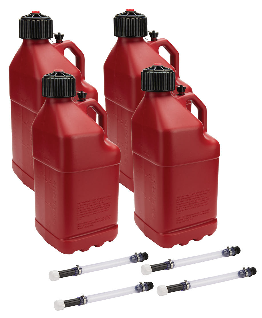 Allstar Performance Utility Jug 5 Gal w/ Filler Hose Red 4pk