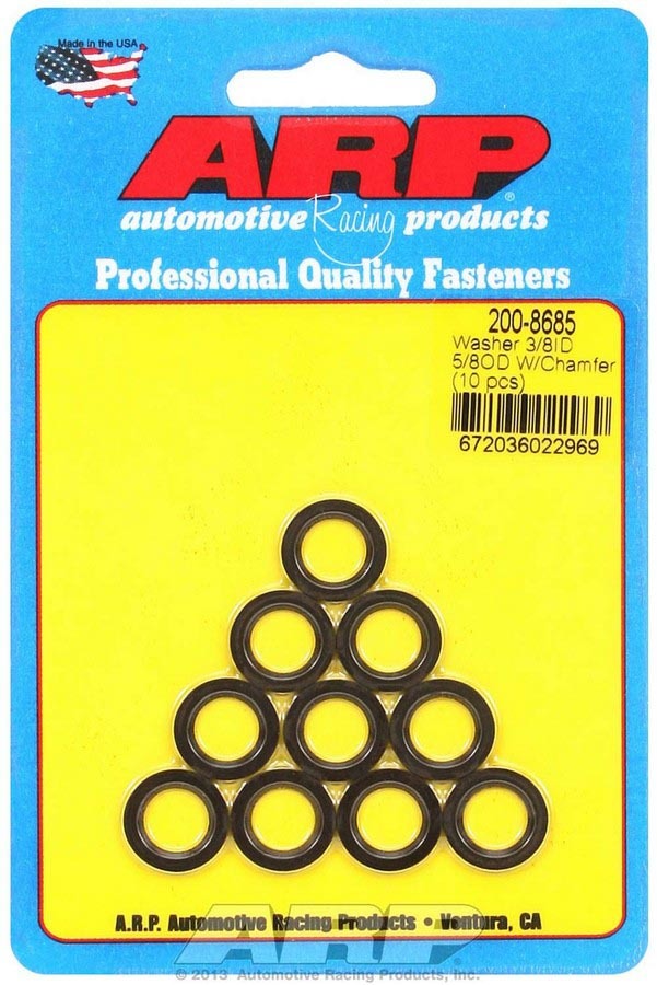 Auto Racing Products Black Washers - 3/8 ID x 5/8 OD Chamfer (10)